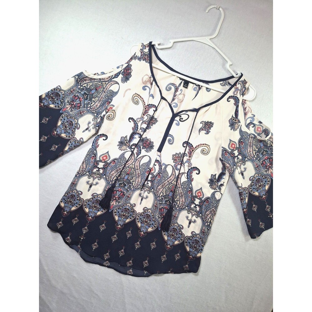 Signature Studio Boho Paisley Cold Shoulder Blouse M Chic Hippie Gypsy Peasant
